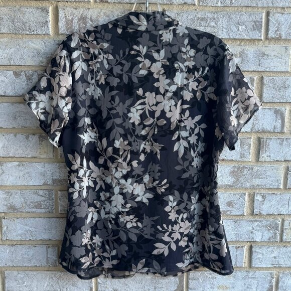 Calvin Klein Flutter Short Sleeve V-Neck Floral Blouse Women's Size L - Picture 2 of 7